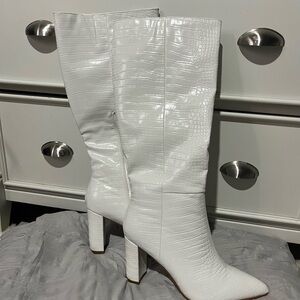 Amazon White Croc-Patterned Heeled Boots